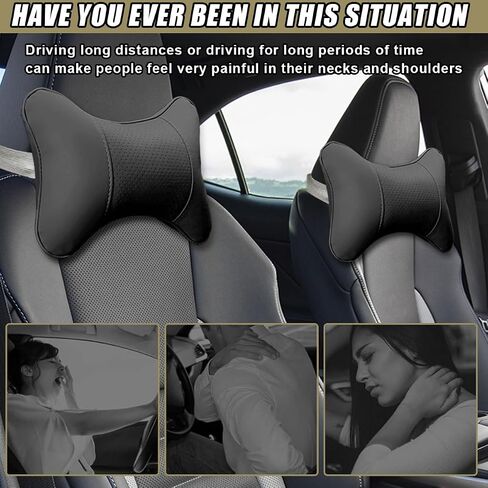 2PCS Car Neck Pillow, PU Leather Headrest Cushion with Adjustable Strap, Ergonomic Soft Headrest Pillow, Universal Multi-Function Auto Lumbar Support Accessories for Pressure Relief (Black) in Saudi Arabia