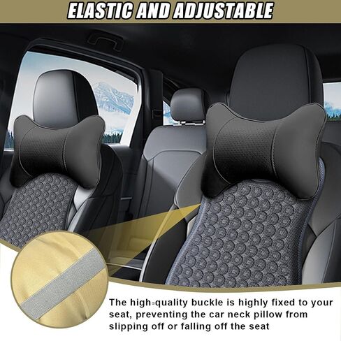 2PCS Car Neck Pillow, PU Leather Headrest Cushion with Adjustable Strap, Ergonomic Soft Headrest Pillow, Universal Multi-Function Auto Lumbar Support Accessories for Pressure Relief (Black) in Saudi Arabia
