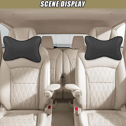 2PCS Car Neck Pillow, PU Leather Headrest Cushion with Adjustable Strap, Ergonomic Soft Headrest Pillow, Universal Multi-Function Auto Lumbar Support Accessories for Pressure Relief (Black) in Saudi Arabia
