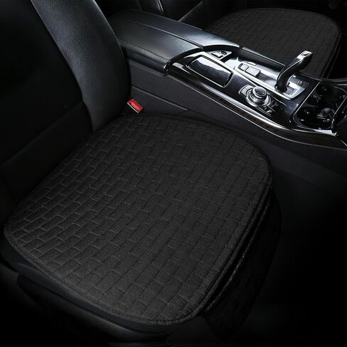 2PCS Car Seat Bottom Cover Pad, Breathable Linen Auto Front Seat Bottom Cushion Mat with Pocket, Anti-Slip Vehicle Front Seat Cover Protector, Universal for Car SUV Sedan (Black) in Saudi Arabia