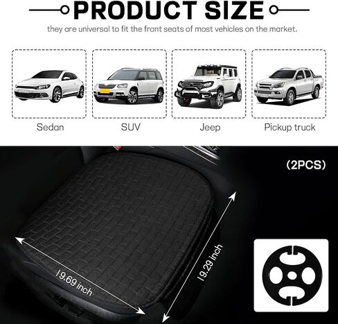 2PCS Car Seat Bottom Cover Pad, Breathable Linen Auto Front Seat Bottom Cushion Mat with Pocket, Anti-Slip Vehicle Front Seat Cover Protector, Universal for Car SUV Sedan (Black) in Saudi Arabia