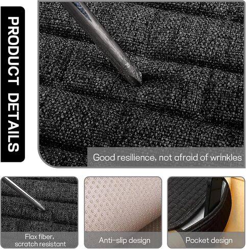 2PCS Car Seat Bottom Cover Pad, Breathable Linen Auto Front Seat Bottom Cushion Mat with Pocket, Anti-Slip Vehicle Front Seat Cover Protector, Universal for Car SUV Sedan (Black) in Saudi Arabia