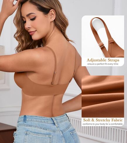 DEANGELMON Front Closure Bras for Women Wireless Lightly Padded Bralett Seamless Low Cut V-Neck Lightweight T-Shirts Bra in Kuwait