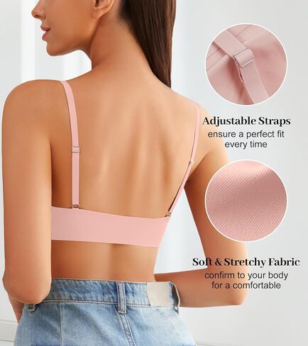 DEANGELMON Front Closure Bras for Women Wireless Lightly Padded Bralett Seamless Low Cut V-Neck Lightweight T-Shirts Bra in Saudi Arabia