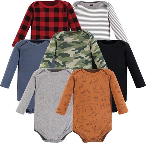 Hudson Baby Unisex Baby Cotton Long-Sleeve Bodysuits, Brown Bear 7-Pack, 18-24 Months in Kuwait