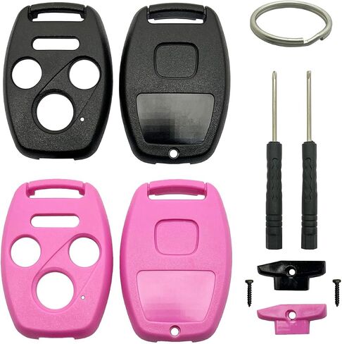 2 حزمة مفتاح FOB shell استبدال نوبات لهوندا أكورد 2003-2012 / CIVIC EX 2006-2013 / PILOT 2009-2015 / CR-V 2005-2006 4 زر دخول السيارة بدون مفتاح (أسود + وردي) in Kuwait
