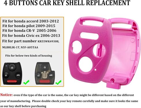 2 حزمة مفتاح FOB shell استبدال نوبات لهوندا أكورد 2003-2012 / CIVIC EX 2006-2013 / PILOT 2009-2015 / CR-V 2005-2006 4 زر دخول السيارة بدون مفتاح (أسود + وردي) in Kuwait