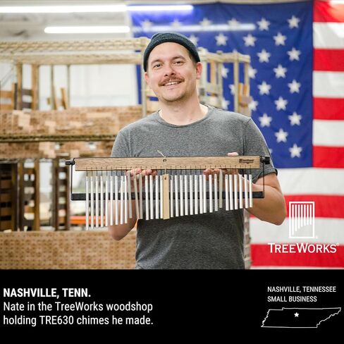 TreeWorks Chimes U.S.A. Large Single Row, 35-Bar Wind Chime made from Tennessee Black Walnut wood (VIDEO), Full (TRE35) in Kuwait