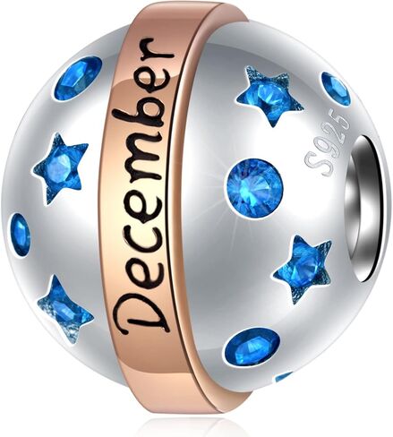 Jan-Dec Birthstone Planet Ball Charms with 12 Month Birthday Stone, 925 Sterling Silver 2 Tone Rose Gold Round Globe Beads, fits European Snake Charm Bracelet, Gifts for Mom/Wife/Father/Children/Grandma in Saudi Arabia
