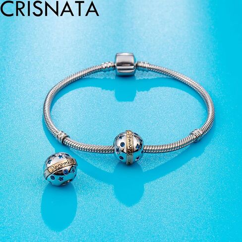 Jan-Dec Birthstone Planet Ball Charms with 12 Month Birthday Stone, 925 Sterling Silver 2 Tone Rose Gold Round Globe Beads, fits European Snake Charm Bracelet, Gifts for Mom/Wife/Father/Children/Grandma in Saudi Arabia