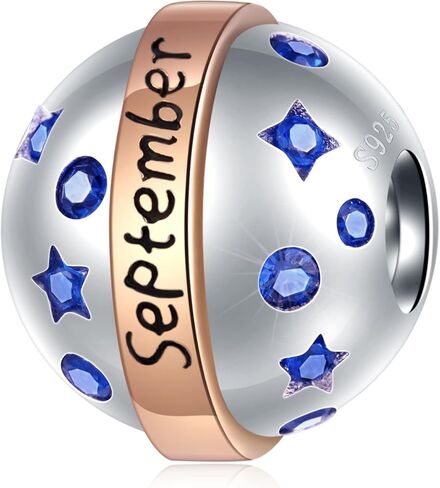 Jan-Dec Birthstone Planet Ball Charms with 12 Month Birthday Stone, 925 Sterling Silver 2 Tone Rose Gold Round Globe Beads, fits European Snake Charm Bracelet, Gifts for Mom/Wife/Father/Children/Grandma in Saudi Arabia