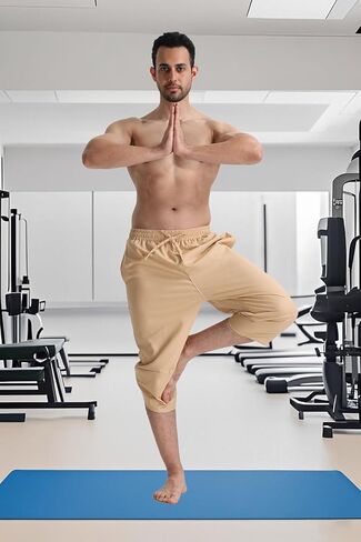 Men's Linen Capri Pants Beach Yoga Baggy 3/4 Shorts Lightweight Drawstring Elastic Waist with Pockets in Kuwait