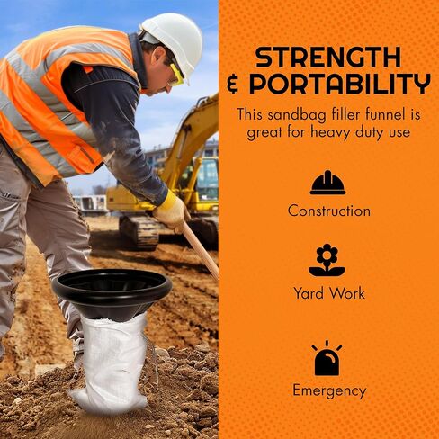 Sandbag Filling Tool with 14 x 26 White Woven Empty Polypropylene Sandbags - UV Protection - Heavy Duty Sandbags for Flooding (4 Plastic Funnels, 50 Sandbags) in Kuwait