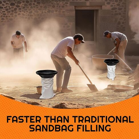 Sandbag Filling Tool with 14 x 26 White Woven Empty Polypropylene Sandbags - UV Protection - Heavy Duty Sandbags for Flooding (4 Plastic Funnels, 50 Sandbags) in Kuwait