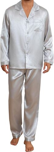 JupiterSecret Mens Satin Silk Pajamas Sets Long Sleeve Sleepwear Button Down Pjs Sets 2 Pieces Loungewear with Pockets in Saudi Arabia