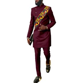 SEA&ALP African Men Dashiki Outfit 2 Piece Suit Shirt and Pants Set Slim Fit Wedding Dress Attire Clothing in Kuwait