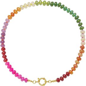 Colorful Beaded Gemstone Necklace for Women Colorful Gemstone Necklace 5 * 8mm 14K Gold Plated Boho Style Summer Handmade Jewelry Gift