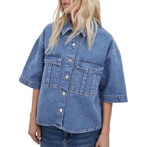 Kedera Womens Button Down Denim Shirts Casual Shirt Casual Collared Short Sleeve Western Pocket Classic Jean Shirt