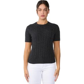 Jennie Liu Womens 70 ٪ Wool 30 ٪ Cashmere Chuncky Cable-Knit Crewneck سترة قصيرة الأكمام