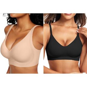 Deep V Seamless Bras(Nude,M)+Seamless No Underwire Bras(Black,M)