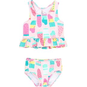 RuffleButts® Baby/Toddler Girls Confetti Beach Island Blue Ruffle Tankini - 3-6m in Saudi Arabia