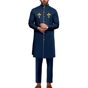 African Suit for Men 2 Piece Set Dashiki Church Shirt Pants Traditional Outfits Nigerian Attire Clothing
