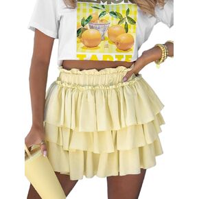Just Quella Women's Y2K Ruffle Hem Elastic Waist Tiered Layered Flowy Mini Skirts