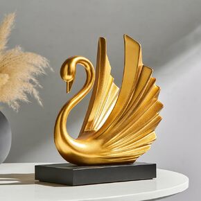 FJS Modern Gold Statue Swan Decor for Living Room, 7.08" H Luxury Sculptures Home Décor Accents for Entryway TV Stand Coffee Table Ceterpiece, Resin Decorations for Dining Room Bedroom Office (Small)