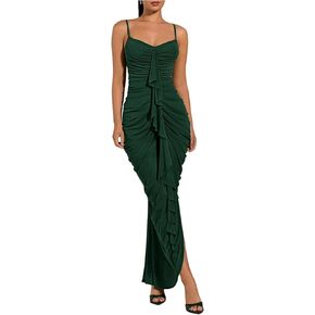 الأفق الفواكه الكشكش نساء روكيد كامي اللباس انقسام فساتين أنيقة bodycon maxi