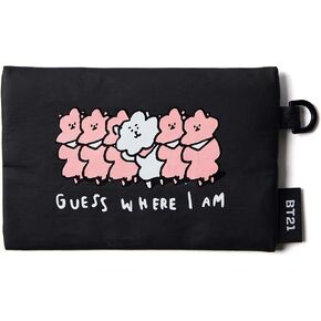 BT21 Music Collection RJ Character Small Coin Purse ID Credit Card Wallet Toiletry Pouch with Lanyard, Black