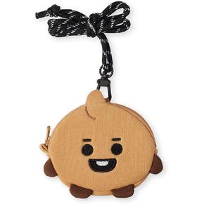BT21 Baby Series SHOOKY Character Small Coin Purse Pouch ID Card Wallet with Lanyard, Brown