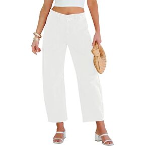 GRAPENT Barrel Jeans for Women High Waisted Trendy Wide Leg Baggy Ankle Length Stretchy Denim Trouser Jeans with Pockets