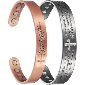 Copper Bracelet for Men, Copper Magnetic Bangles for Women, Cross Cuff Bangle, Adjustable Copper Bracelets Set