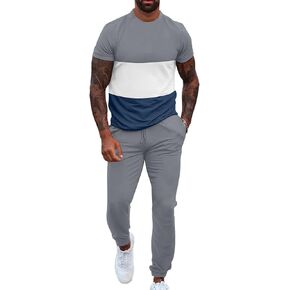 UOUA Mens 2 Piece Sweatsuits Outfits Short Sleeve Pullover Loungewear & Joggers Sweatpants Summer Casual Track Suits Set