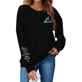 Vilove Magic Kingdom Sweatshirt for Women يجب أن تجد السعادة شمسًا وأمواجًا مطرزة على قمم طويلة الأكمام