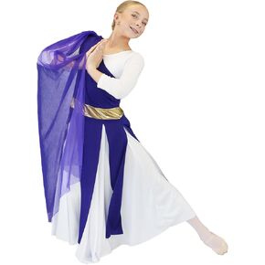 Danzcue Girls One-One-Conder Dance Tunic مع وشاح الكتف الرشيق