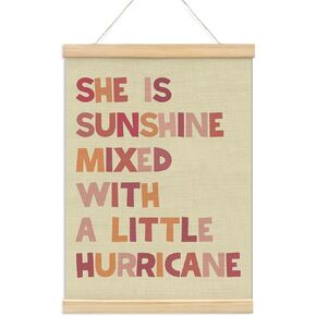NaZaUK She is Sunshine Poster Hanger Frame, Baby Girls Nursery Room Decor, Pink Nursery Hanging Prints for Toddler Girl Bedroom or Playroom, Kids Room Decor for Girls, 12x16 Inch