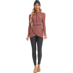 seafanny Women Muslim Swimwear Long Sleeve Modest Swimsuit with Front Zipper
