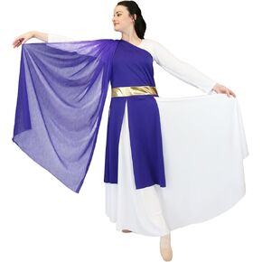 Danzcue Womens One-Conder Daise Tunic مع وشاح الكتف الرشيق ، وتراكب الرقص المديح للنساء وذاتية للنساء