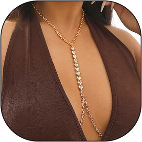 FUTIMELY Gold Crystal Heart Body Chain Jewelry for Women,Trendy Thin Spliced Chain Waist Belly Body Chains,Glitter Zirconia Love Bikini Body Necklace for Beach