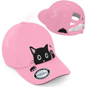 Girls Criss Cross Ponytail Hat - Cute Embroidered Black Cat Hats - Adjustable Baseball Cap for Kids Age 7-15 in Saudi Arabia