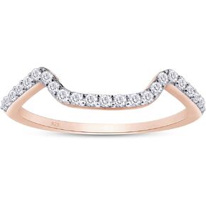 SAVEARTH DIAMONDS 1/5 Carat Round Cut Lab Created Moissanite Diamond Curved Wedding Band Ring In 14K Gold Plated 925 Sterling Silver Jewelry (Clarity : VVS1, 0.20 Ct)