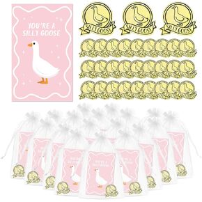 30 Set Funny Silly Goose Pins Employee Appreciation Gift Silly Goose Badge Pins with You're a Silly Goose Card and Bag Thank You Cute Funny Gift for Team Volunteer Student Teacher Nurse