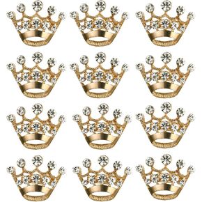Tinksky Diamante Wedding Party Pageant Tiara Crown Corsage Brooch Pin Valentine's Day Gift, pack of 12, Gold, 2.8 * 2 * 2cm
