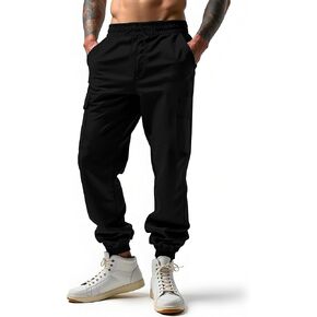 Lzzidou Men's Casual Cargo Jogger Pants Drawstring Waist Lightweight Straight Sweatpants