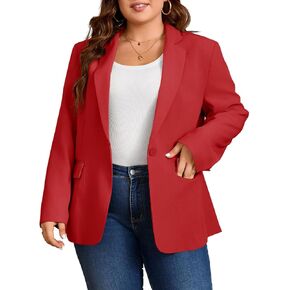 Cicy Bell Womens Plus Size Casual Blazers Open Front Long Sleeve Work Office Suit Jackets Red