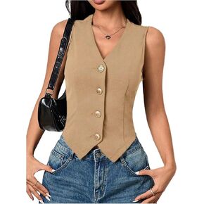 Milumia Women's Button Front Blazer Sester Sliveless v Dist Tops Leg Nevely