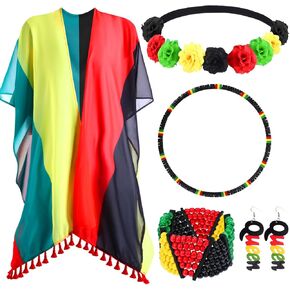 Hicarer 5 PCS Juneteenth Jamaican Covers for Women Black History Reggae Jewelry Set African Accessories Beach Sexy Outfits in Kuwait