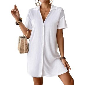 Bsubseach Terry Cloth Swim Cover Up 2025 Button Down Women Swimsuit Coverup Short Sleeve Blouse Beach Shirt Vacation Wear