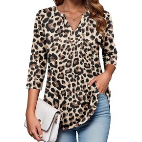 Zeagoo Womens 3/4 طول الأكمام من القمم الخامس تونو تونك عارضت قميص زهري طباعة thirts t